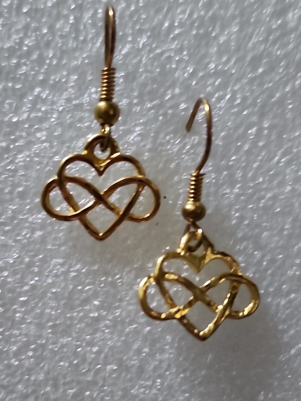 Hand Crafted Gold-tone Heart Infinity Drop Earrings